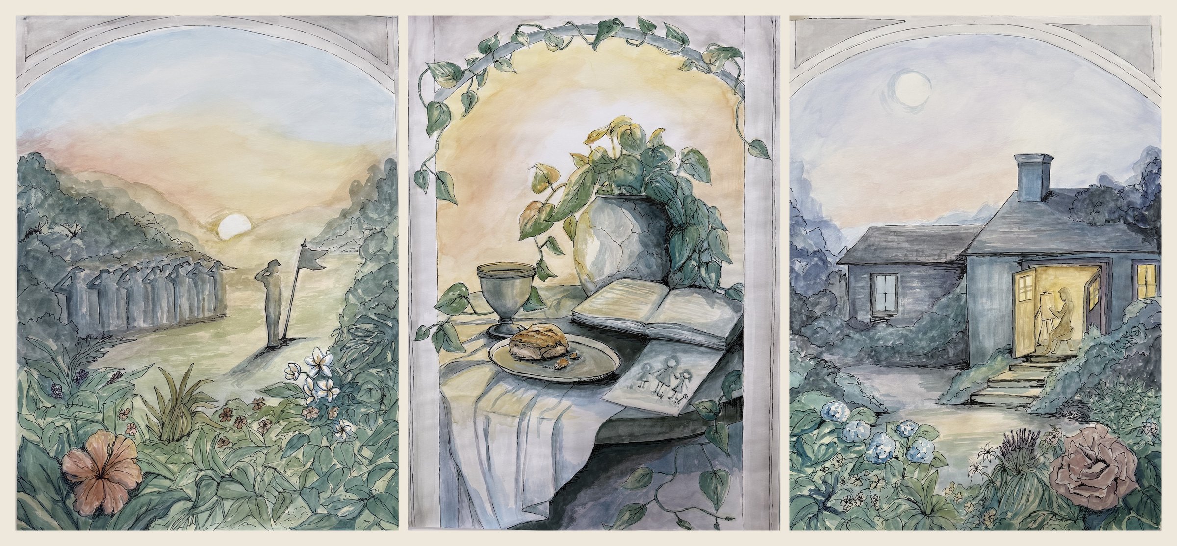 A Life Poured Out, Still Growing, triptych by Amber Beaudet